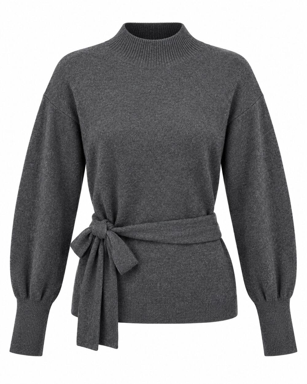 Club Monaco 100% Cashmere Tie Waist Mock Neck Sweater Gray S NWT Quiet Luxury